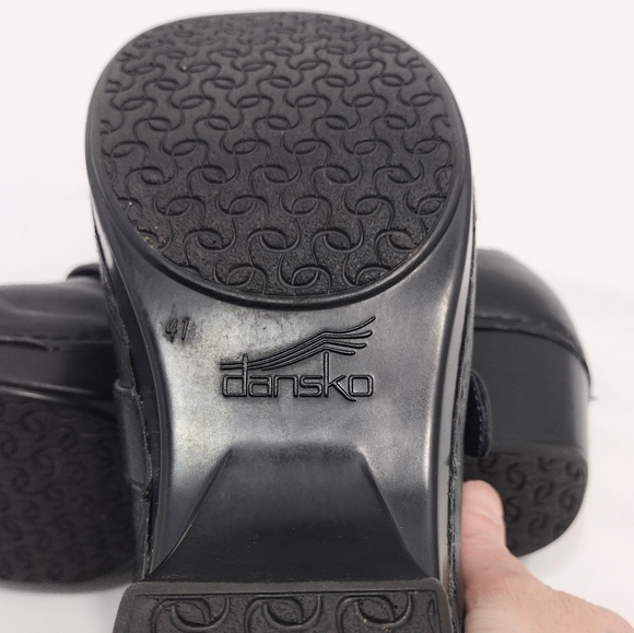 Dansko Tamara Black Leather Slip-On Clogs With Adjustable Strap - Picture 8 of 16